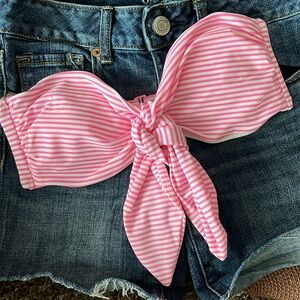 aerie Pink and White Striped Tie-Front Bikini Top